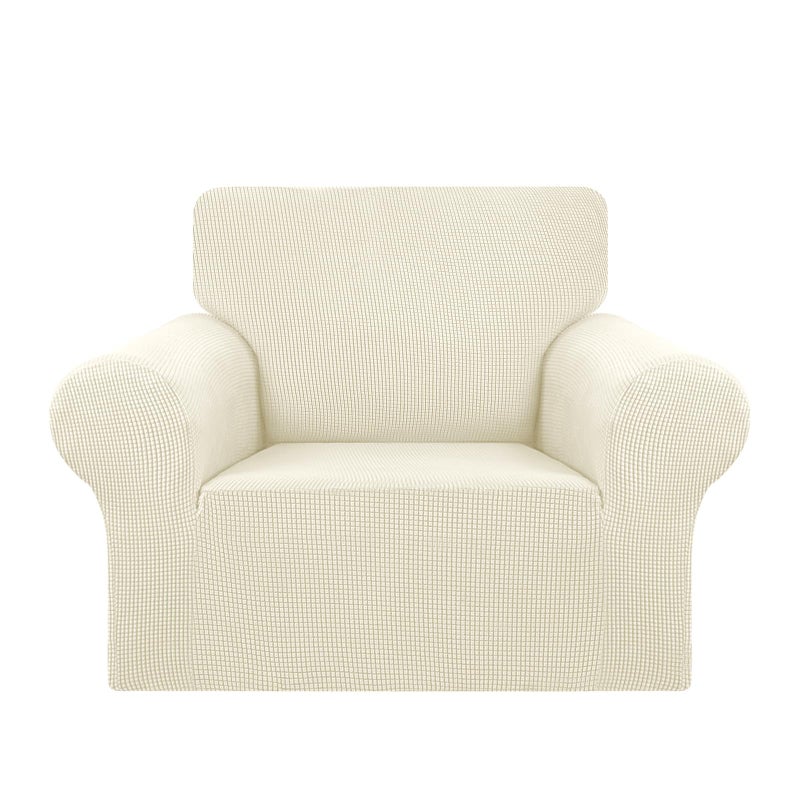 KEKUOU Stretch Single Sofa Slipcover 1 Piece Couch Sofa Cover (31""-55"") Furniture Protector 1 Seater Sofa with Elastic Bottom for Kids Pet.Jacquard Small Checked Pattern Fabric(Small Beige) - Image 1